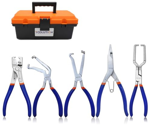 TOOLUTION 5-Piece Electrical Disconnect Pliers Set for Automotive Repair | Multi-tool set includes fuel line pliers, hose clamp pliers, and connector removal tools. Ideal for general maintenance