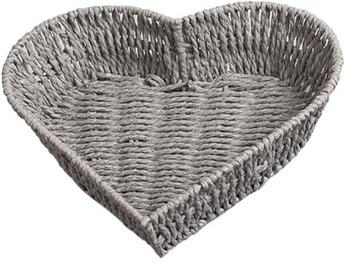 Ericetion Storage Basket Woven Heart Shape Fruit Plate Vegetable Basket Woven Basket Heart Basket Tray Wicker Serving Basket Egg Basket Candy Decor Small Woven Basket Dark Grey Paper