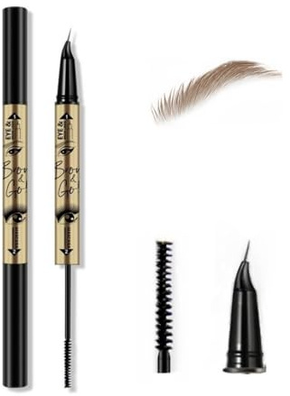 Multifunción rímel con lápiz de cejas delineador de ojos, mini cepillo negro para pestañas inferiores, lápices de cejas ultrafinos tricolores, impermeable y duradero (marrón claro)