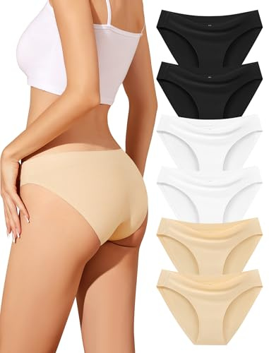 ANSUKOO Underkläder Damunderkläder Bomullsunderkläder 6 Pack,Andningsbara Trosor Hipster Trosor Medelhög Midja Stretch Bekväma Mjuka Damunderkläder Trosor, Sport Bomullsbikini