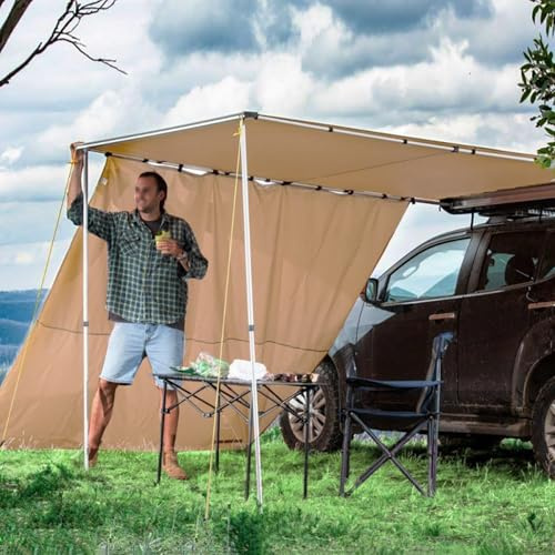 Toldo Lateral Retráctil para Coche, Toldos Furgoneta Camper con Kit de Extensión, Impermeable Ripstop UV50+, PU3000 mm y Toldo Parasol para SUV/camioneta/Furgoneta(200 * 200cm/6.6 * 6.6ft)