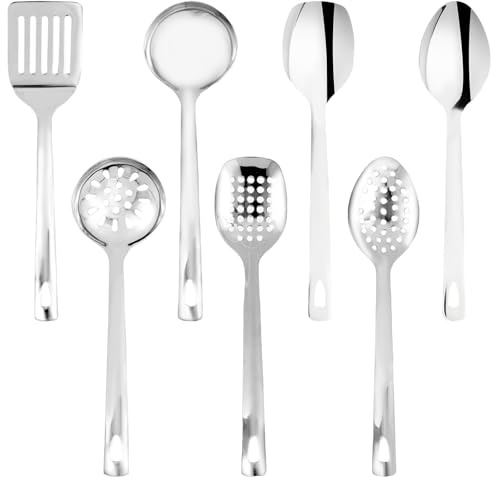 5 Stück küchenutensilien set,Edelstahl küchenhelfer,Kochset mit Aufhängeloch,Kochlöffel, Suppenkelle, Schaumlöffel, Spaghettilöffel, Geschlitzt Pfannenwender,Leicht zu Reinigen, Spülmaschinenfest