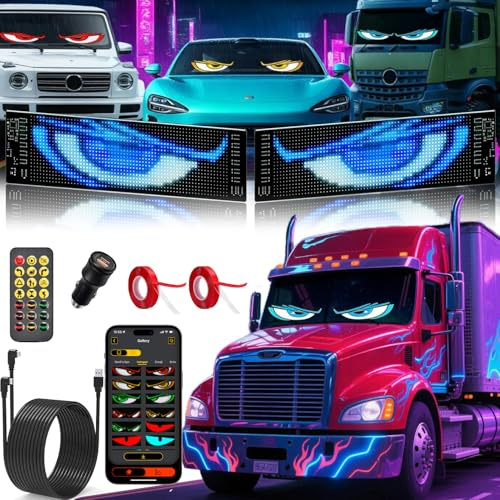 2 Stück Devil Eyes Light For LKW, Cars LED Auge Lichter (120*595mm), Programmierbare Flexible LED-Panel, Fernbedienung & Bluetooth APP-Steuerung, Geeignet für Autos, LKWs, Party, Billboard, Geschenke