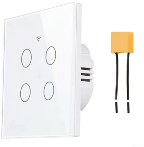 Desiumite WiFi Smart Light Switch 4 Gang Touch Wall Panel Compatible with Tuya Smart Life App and Alexa, No Neutral Wire Required with Capacitor, Tempered(White)