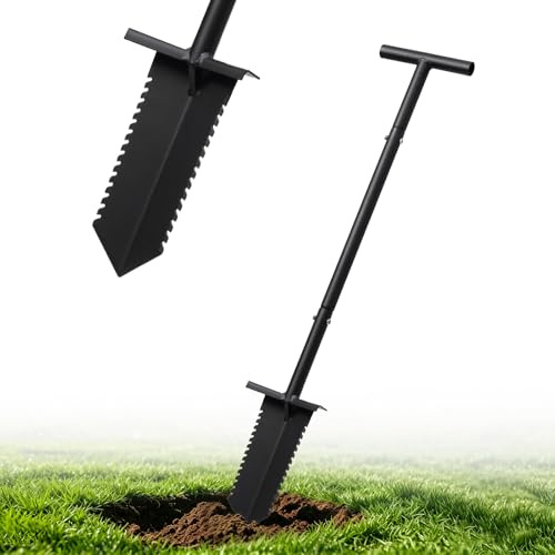 Pala de detección de metales, pala para matar raíces de 39 pulgadas con hoja dentada, pala de jardín ligera y duradera, pala detector de metales, pala de drenaje para cortar raíces, cavar, zanjar
