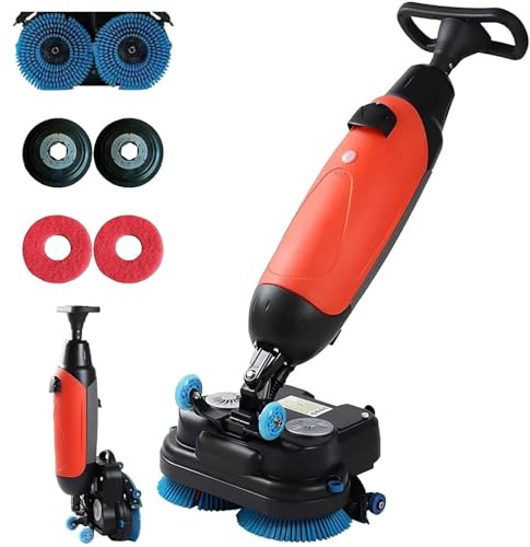 Mini Lavasciuga Pavimenti Automatica a Batteria, Lava E Asciuga Pavimenti con Pista di Pulizia da 43 Cm, Autonomia di 120 Minuti, 360 Giri/Min, per Pavimenti in Legno, Piastrelle, Terrazzo Red