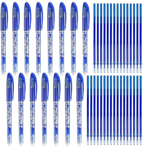 15 Stück Radierbarer Kugelschreiber, Enthält 32 Minen für Stifte, Blauer Radierbarer Tintenroller, Kugelschreiber zum Radieren, Geeignet für Bürobedarf