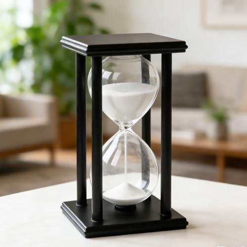 Sablier 60 Minutes, Sablier Décoratif avec Cadre en Bois Noir Et Sable Blanc, Sabliers en Bois, 20,3x10,1x10,1 Cm Horloge De Minuterie De Sable pour Maison, Bureau, Mariage, Fête, Festival