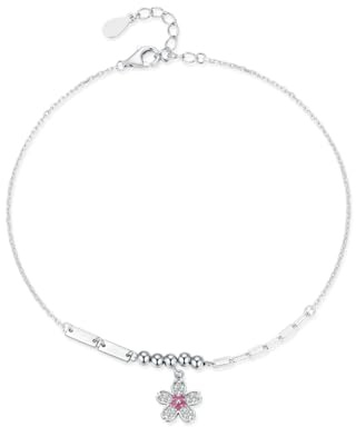 Tolldek 585 Weißgold Armband Damen, Blumen Armreifen Frau mit Rose Saphir Rose, Echt Gold Armbänder mit Diamant Gold 585, 20+3CM