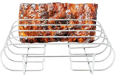 Ribgaller i rostfritt stål – stort vertikalt grillställ i rostfritt stål med 4 slitsar | ribbor- och revbenshållare, bak/kylställ för