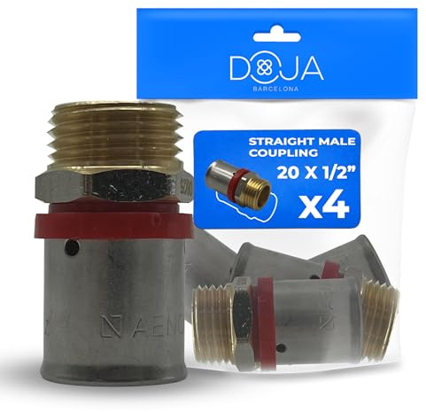 DOJA Barcelona Racor Recto Macho Multicapa - 20mm x 1/2 - Pack 4 - Fácil Instalación, Conexión Tubo Multicapa, Robusto, Racor para Piezas Macho Multicapa, Buen Ajuste, Accesorios