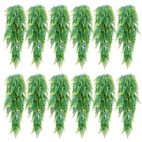VEVOR Helechos Artificiales Paquete de 12, Helechos de Boston Artificiales Colgantes Longitud de 813 mm, Hojas de Seda y LDPE sin Maceta para Interior y Exterior Porche Balcón Hogar Decoración Jardín