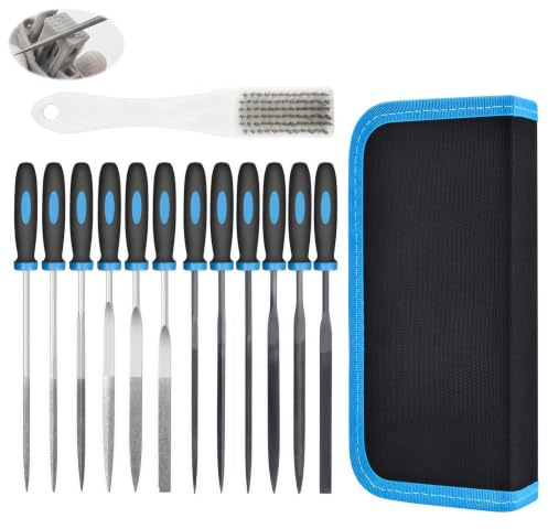 13 Pièces Lime Diamant, 12 Mini Limes Aiguilles avec Brosse, Lime Metal, Lime a Bois, Outil de Ponçage et Finition pour Métal, Bois, Plastique, Verre et Bricolage, Rangement Pratique