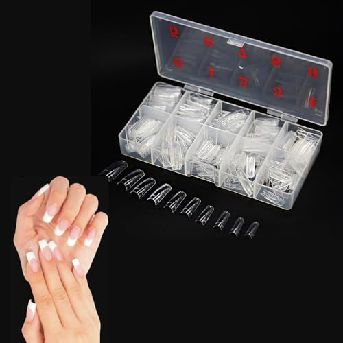 TRIXES Tips Cuadrados Transparentes 500 Uds - 10 Tamaños | Extensiones para manicura francesa DIY para salón y casa - Tips transparentes en varios tamaños