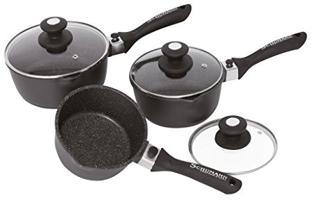 Schumann Professionnel - Lot de 3 Casseroles 16/18/20cm - Compatible Tous feux dont Induction - Fonte d'Aluminium Sans PFOA - Manches Amovibles en Silicone - Couvercles Inclus - 1,4L /1,9L /2,4L