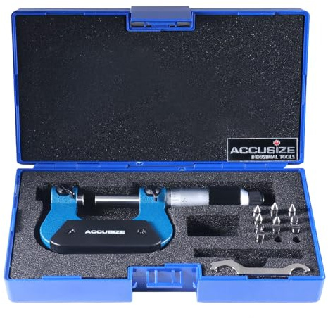 Accusize Industrial Tools 0-1'' by 0.001'' Screw Thread Micrometer with 5 Anvil in Fitted Box, S916-C750