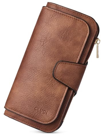 CLUCI Women Wallet Leather RFID Blocking Designer Trifold Card Holder Ladies Clutch with ID Window Brown