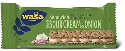 Wasa Sandwich Sour Cream & Onion 33g I Ballaststoffreicher Knäckebrot-Snack aus Vollkornroggen-Knäckebrot und veganer Sauerrahm-Zwiebel-Füllung, Perfekt für unterwegs