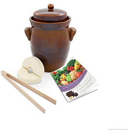 K&K - Pentola per fermentazione in ceramica, 5 l, forma 2, con coperchio + pietra + pinza
