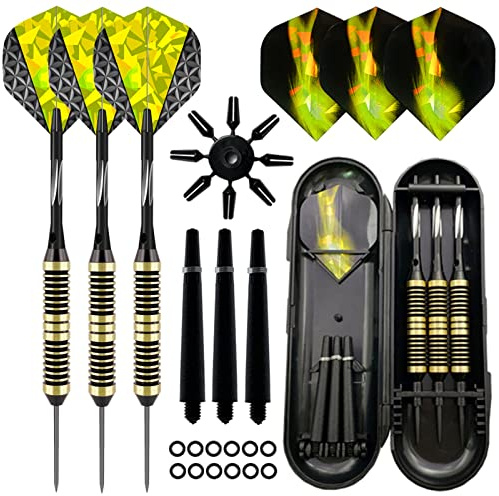 Aiqilai Steel Tip Darts Set 24g,3 Pack Professional Dart with Aluminum Shafts(+3 More Spare Shafts) and 2 Style Flights And Darts Case