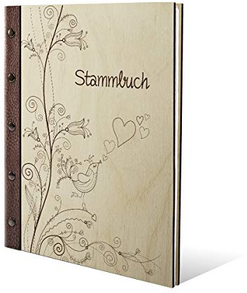 Familien Stammbuch Birkenpserrholz mit Lederrücken inkl. Extras DIN A4 hoch 240x310mm - Liebesbaum