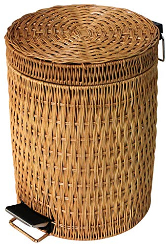 XinYuan Pedal Bins Kitchen Bin Bathroom Bin Handmade Rattan Trash Can (Color : Yellow, Size : 25 * 34CM-8L)