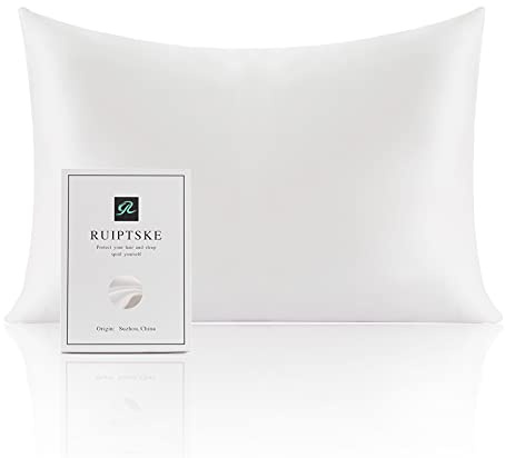 Kissenbezug aus Naturseide, hypoallergen, 22 Momme, 100% Seide, 600 Fäden, mit verdecktem Reißverschluss (White, 40x80cm)