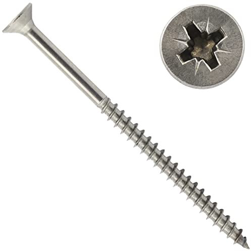 OPIOL QUALITY® Spanplattenschrauben mit Senkkopf und Kreuzschlitz POZI Z 6x120 mm aus Edelstahl A2 V2A (4 Stück) Teilgewinde Holzschrauben Universalschrauben