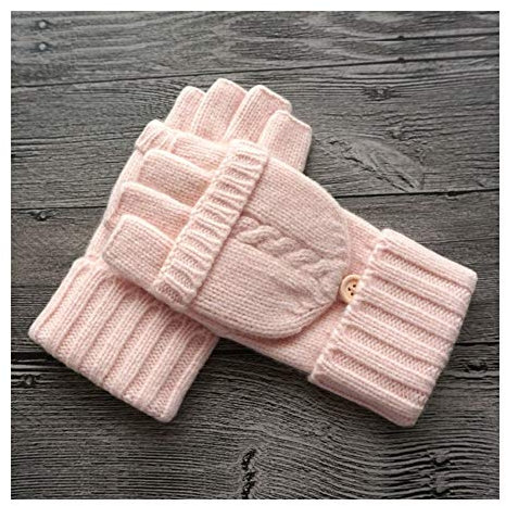 Lederhandschuhe für Damen Frauen-Wollhandschuhe Cap Half Finger Touch Screen Warm Typing Fahren Handschuhe verdickte (Color : Pink, Size : One Size)