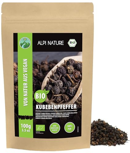 Alpi Nature Pimienta Cubeba Orgánica 100g, Bayas de Pimienta Cubeba Enteras para Cocinar
