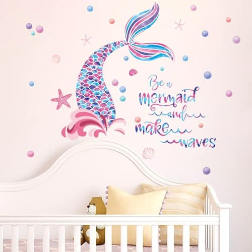 Runtoo Wandtattoo Meerjungfrau Mädchen Wandsticker Zitate Sprüche Kinder Wandaufkleber Badezimmer Kinderzimmer Babyzimmer Bad Wanddeko