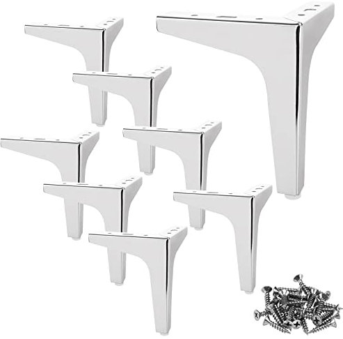 GOYADA - Juego de 8 patas de metal plateadas, 15 cm, para sofá y muebles, carga hasta 600 kg, incluye 40 tornillos, color plateado