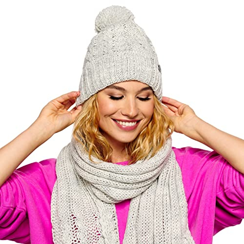 ELIMELI Damen Winter Mütze warme Strickmütze Wintermütze mit Bommel Slouch Beanie Damen für Winter Bommelmütze Hergestellt in EU Farbenauswahl 19005