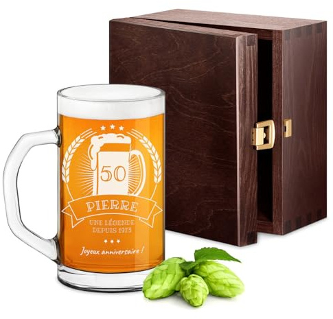 Maverton Chope à Bière Gravée, 640ml Verre a Biere avec Anse | Pour Amateur de Bière, Cadeau Anniversaire Homme, Idee Cadeau Homme, Verre personnalisable pour lui, Légende