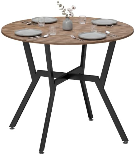 HOMCOM Dining Table, Round Kitchen Table with Black Legs, Brown | Anti-slip Foot Pads for Living Room, Dining Room, 90 x 76 cm