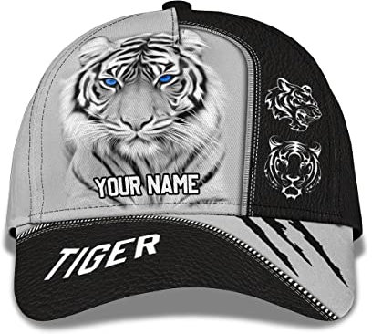 Damen Herren Snapback Kappe Reine Farbe Basecap Atmungsaktiv Visier Hut Für Reisen Angeln Kletter 3D Gedruckter Weißer Tiger Custom - Zoo Keeper Lover Wild Animal Mit Blauen Augen