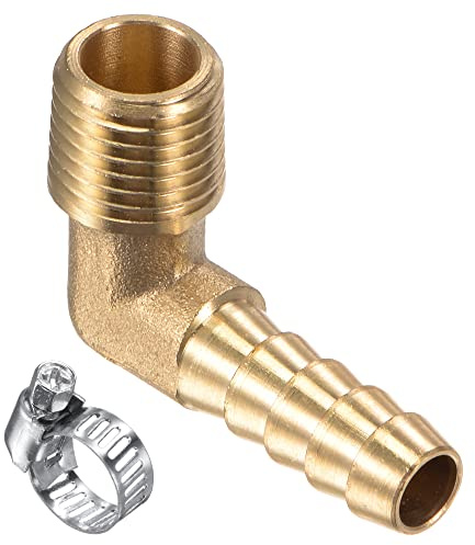 M METERXITY Ottone Tubo flessibile Dentellato Raccordi - 90 Gradi Gomito 5/16 Pollici Ottone Tubo Connettore con Tubo flessibile Morsetto Applicare a Acqua Gas (1/4 NPT Maschio Filettatura)