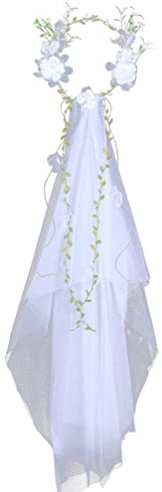TENDYCOCO Mädchen Blumenstirnband Kranz Krone Blumenhochzeit Blumenkrone Foto Requisiten (Weiß Mit Schleier)