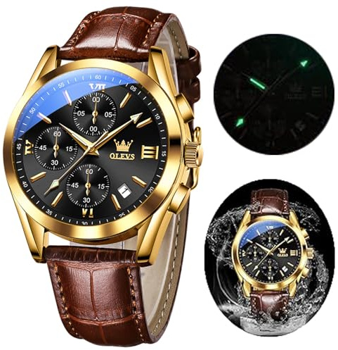 OLEVS Herren Chronograph Quarz Uhren, Leuchtende Uhren für Herren, Mode, Freizeit, Kleid