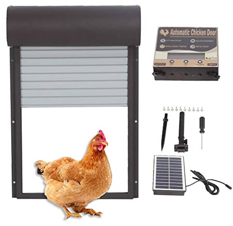 Automatische Hühnerstalltür, Solarbetriebener Automatischer Hühnerstall-Türöffner mit Timer und Schalter Kontrollieren, Doppelmodus-Aluminium-Geflügelstalltür für Huhn, Ente