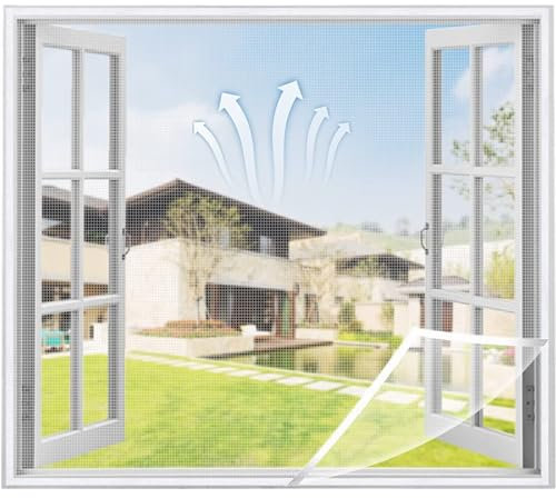 Mosquiteras 100x160cm, Ventana Mosquitera, El aire puede circular libremente, para ventanas abatibles, ventanas abatibles (Blanco)