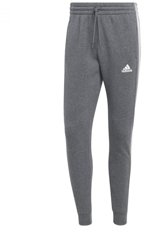 Adidas Essentials Fleece 3-Stripes Tapered Cuff Pants Pantaloni Sportivi, Dark Grey Heather, XXL Uomo