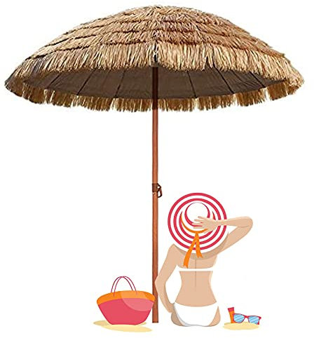 Sonnenschirme für draußen, tropischer hawaiianischer Strandschirm, strohgedeckter Terrassenschirm, automatisch neigbarer, tragbarer, windfester Swimmingpool, kleiner Tavernen-Gartenrasen good