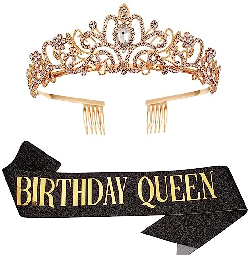 Geburtstag Königin Schärpe & Strass Tiara Kit - Geburtstag Geschenke für Frauen - Schärpe & Party Supplies (Black)