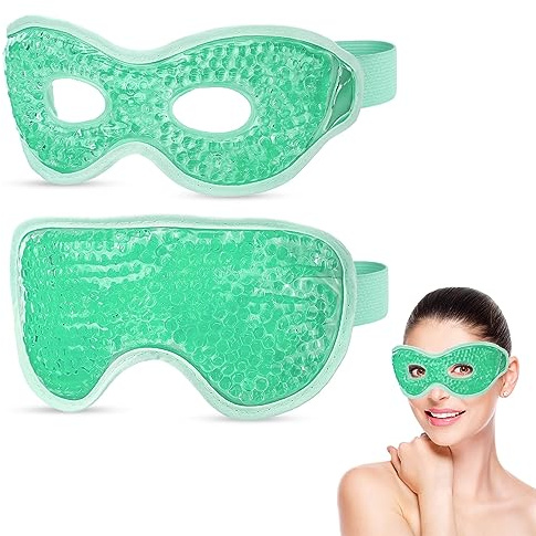 Heyu-Lotus 2Pcs Cooling Eye Masks, Reusable Hot Cold Eye Mask | Gel Bead Eye Mask Hot Cold Therapy Eye Mask Relief for Puffy Eyes,Dark Circles, Dry Eyes(Green)