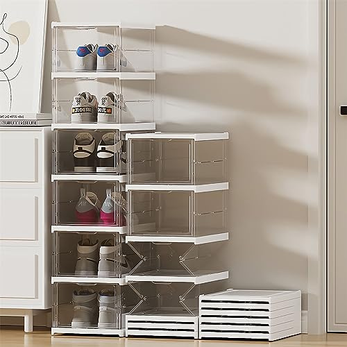 Skoarrangör i plast – stapelbara och vikbara 6-facks skoboxar för garderoben, tydliga och platsbesparande behållare för sneakers, ingen montering krävs