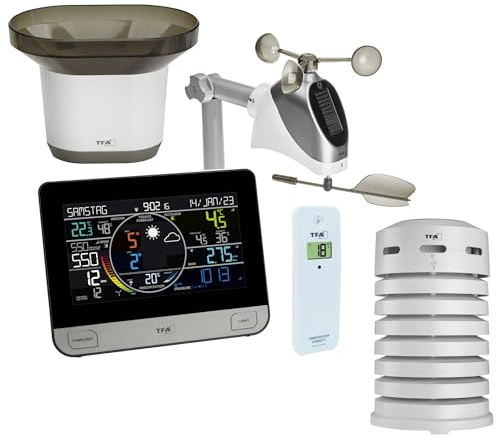 TFA Dostmann View PRO TFA 35.8003.01.99 Station météo radio spéciale avec anémomètre Wi-Fi et pluviomètre, thermo-hygro, housse de protection aérée