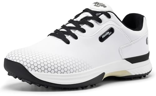 FitVille Extra Weit Golfschuhe für Herren Breit Golfschuh Herren mit Schnürung Atmungsaktiv Trainingsschuh für Golf Grau Weiß Gr.40-49