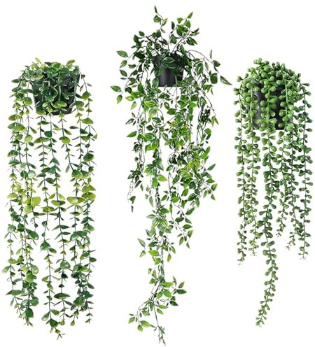 Tuxiaobu Artificial Plants Hanging Plants, Ivy Artificial in Pot, Artificial Plants Hanging Decoration Ivy Artificial Garland Hanging Plant for Wedding Wall House Room Patio Decor 3 Plants