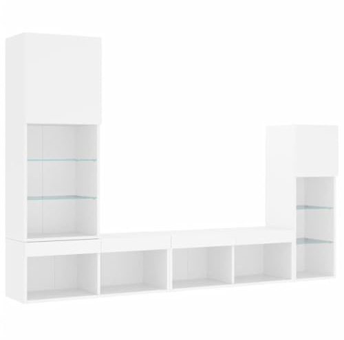 vidaXL 4-TLG. Wohnwand mit LED-Beleuchtung Weiß Holzwerkstoff